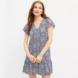 LOFT Petite Medallion Button Ruffle Flounce Dress